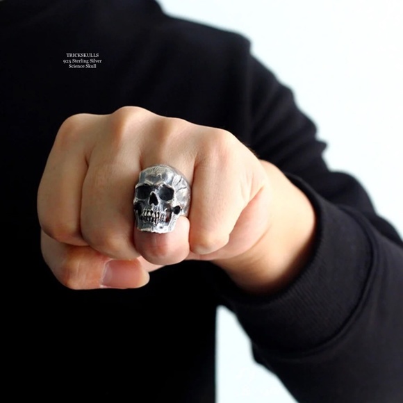 925 Sterling Silver Science Skull Retro Biker Punk Gothic Ring Size 10 11 - Picture 5 of 7